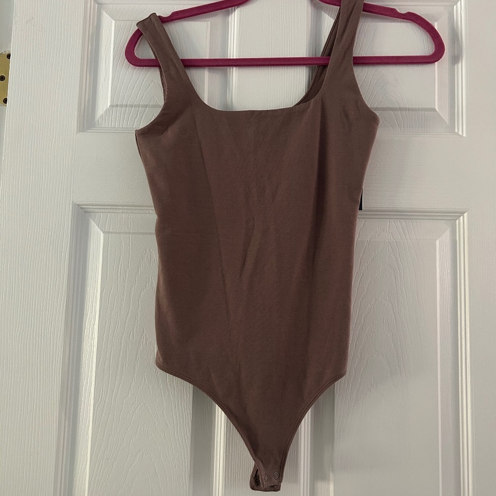 Brown Cotton Seamless Fabric Tank Bodysuit